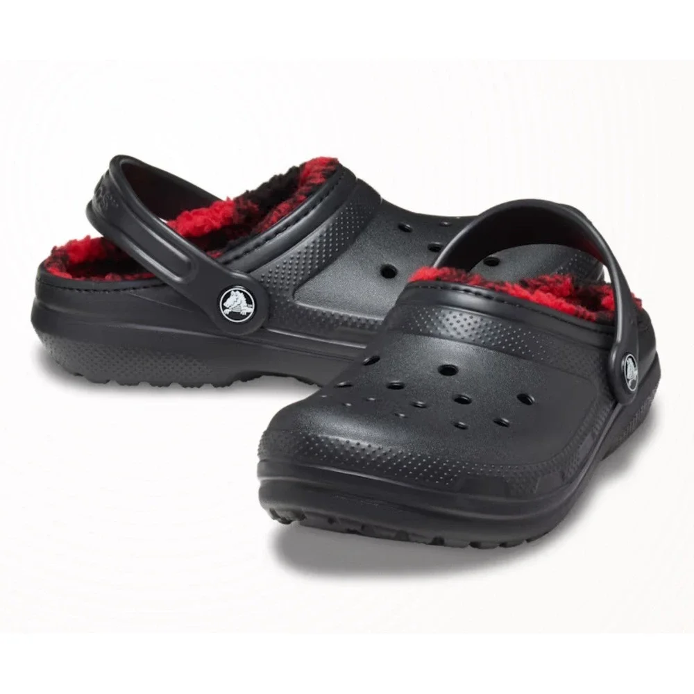 Crocs Classic Lined Red & Black‎ Buffalo Check Youth Kids Junior Size J2 NEW